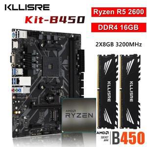 Kllisre AMD Ryzen R5 5 2600 프로세서, B450 키트, DDR4 16GB (2*8GB), 3200MHz 메모리, AM4 B450M 마더보