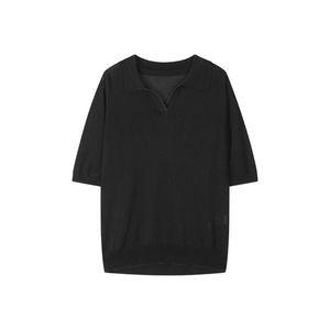 [샤트렌]블랙 오픈카라 스웨터 7부 티셔츠 HCBMSW106_P383981184