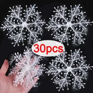 30Pcs 크리스마스 눈송이 장식 흰색 반짝이 가짜 DIY 트리 매달려 펜던트 새해 홈 파티