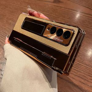 삼성 갤럭시 Z 폴드 6 5 4 3 케이스 의 보호기 화면 커버 뉴 원피스 도금 스탠드 가죽 포함