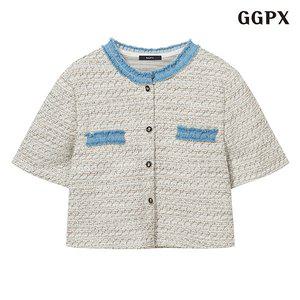 [GGPX]데님 배색 트위드 가디건 자켓 (GPBCK009D)