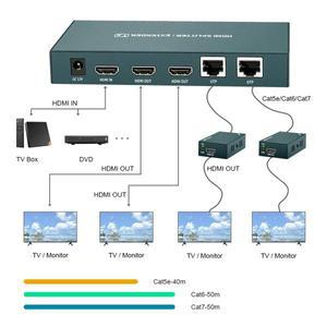 호환 HDMI 익스텐더 스플리터 1x2 IR 1080P @ 60Hz 오버 캣 5E/6/7 이더넷 케이블 루프아웃 포함 EDID 복사