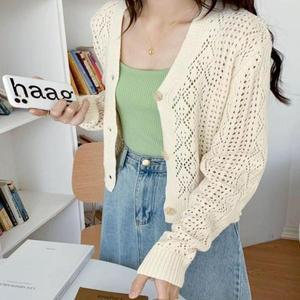 [셀러허브]브이넥 펀칭트렌디 니트 가디건 여성용 여름 캐주얼 아우터 (S31583882)