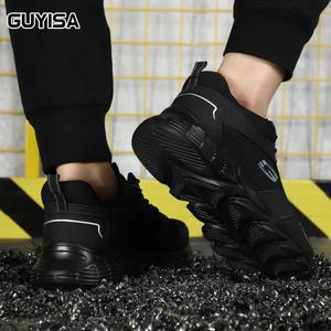 GUYISA 강철 발가락 작업용 안전화  블랙 라이트 스매싱 방지 피어싱