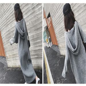 [라일리] Rly W00263 넓은골지 후드 롱니트원피스 스웨터 긴팔니트  13526018)