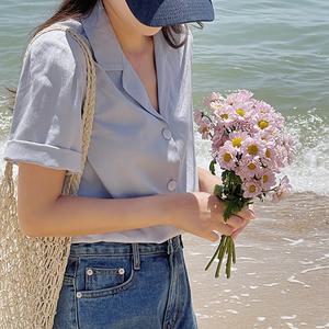 드젠 린넨 반팔 블라우스 여름 여성 면 시원한