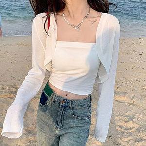 여름 여성 볼레로 가디건 2칼라 시스루 에어컨가디건 해변 비치 커버업 비치웨어