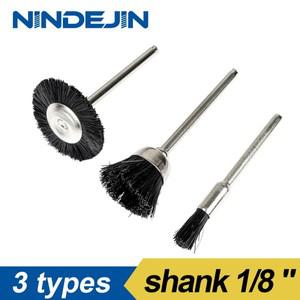 3/10pcs 연마 휠 나일론 브러시 Dremel 로타리 도구 용 1/8 인치생크 와이어 액세서리 녹 제거