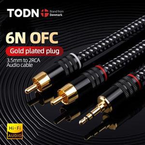TODN HIFI 6N OFC 3.5mm  2RCA 오디오 케이블 금도금 플러그 스피커 디코더  용 잭 수행