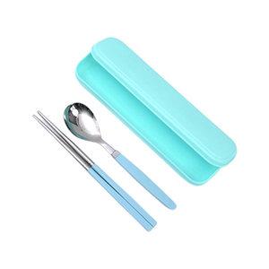 파스텔 휴대용 도시락수저케이스, 파랑 + 픽미 아동 숟가락 + 젓가락, 파랑