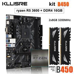 Kllisre B450 키트, AMD Ryzen r5 5 3600 프로세서, DDR4 16GB (2*8GB), 3200MHz 메모리, AM4 B450M 마더보