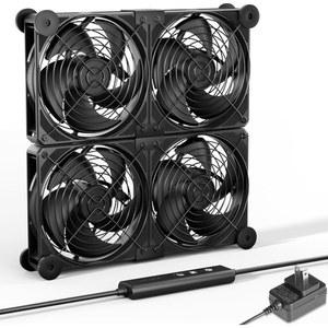 라우터 마이닝 머신 섀시 서버 워크스테이션 냉각을 위한 AC 플러그 캐비닛 팬 100V 240V 전원 공급 장치, DC 12V 5 속도 컨트롤러가 포함된 대형 공기 흐름 4 x 120mm 25mm 컴퓨터