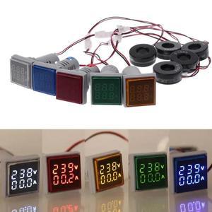 호환 미니 디지털 전압계 전류계 22mm 사각형 AC 20-500V 0-100A 앰프 볼트 전압 테스터 미터 듀얼 LED 표