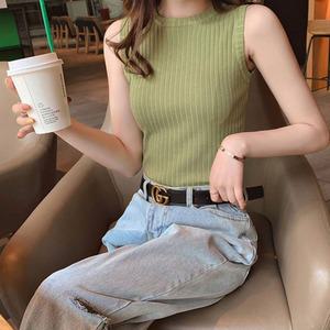 여성 슬림핏 여름 골지 데일리 이너 나시티 무지 라운드 민소매 티셔츠