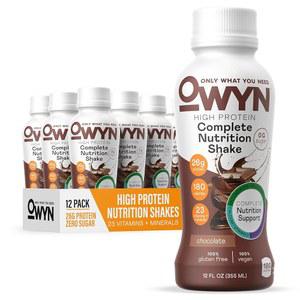 OWYN 단백질 쉐이크, 고단백 완전 영양 음료, 초콜릿, 12 Fl Oz (12 팩)만 필요합니다