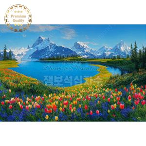 보석비즈십자수 호수 스위스 알프스 풍경 대형 잼보석