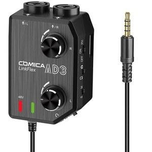 Comica LINKFLEX.AD3 2채널 XLR/3.5mm/6.35mm 마이크 오디오 믹서 프리앰프 팬텀 파워 실시간 모니터링 DSLR 카메라 캠코더용 기타 인터페이스 포함 스마트폰 태블릿