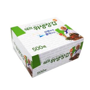 (500매) 쉐프 일회용 비닐 위생 크린 장갑 김밥치킨닭발/염색/헤어/케어/작업/집안일/야외/주유소/업소용