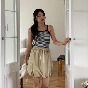 스트링 허리밴딩 밑단 카고 미니스커트 바스락 엘르로