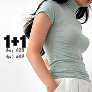 [1+1] 가을반팔티 딱붙 타이트 무지 스판티