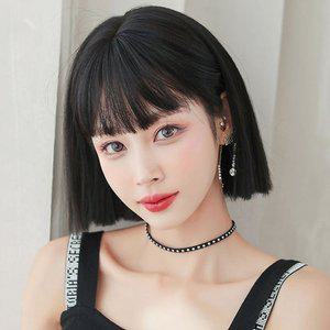 고품질 칼단발 통가발 자연 인조모 대체가발 단발머리가발 앞머리있는가발 인조모부분가발 (WFHPBHE)