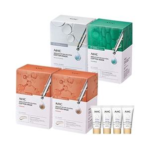 AHC 순면 마스크팩 100매 퍼밍50 + 브라이트닝25 + 카밍25 + 선크림 7ml x4