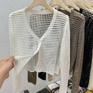 [캣츠원피스]기획 비치 뜨개 망사 펀칭 그물가디건