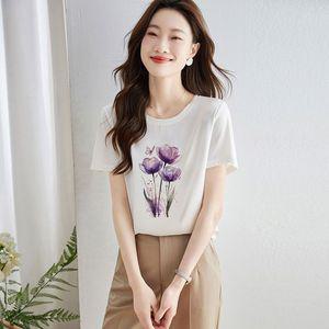 여성 데일리 프린트티 여름 모사 프린트 반팔 티 얇은 라운드넥 상의 스포M2