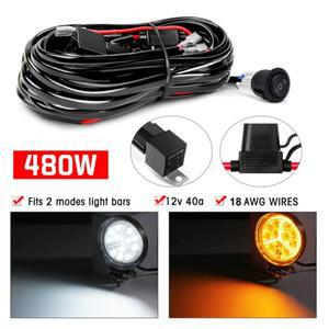 LED 라이트 바 와이어링 하네스 키트, 12V 40A 릴레이 및 방수 제어 스위치 포함, 480W 2 리드, 18 AWG