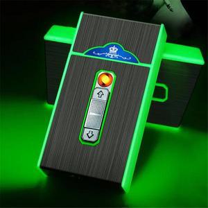 USB 라이터가 달린 야광 담배 케이스 2 인 1 방수 충전식 박스 거치대 100mm 20 개 보관 가능