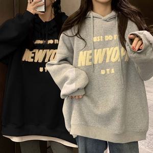 여성 귀여운 오버핏 루즈핏 기모 후드 티셔츠