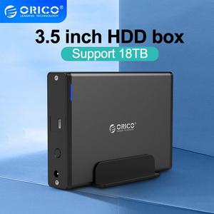 ORICO 외장 하드 드라이브 케이스 3.5 인치 HDD SATA-USB C PC 노트북용 12V 전원 어댑터 포함 인클로저 6G