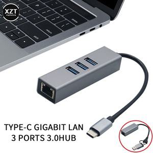 칩 RTL8153 USB C-RJ45 유선 네트워크 카드 초고속 3 포트 3.0- 호환 맥북 PC이더넷 1000Mbps 어댑터