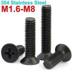 볼트 너트 블랙 304 스테인레스 스틸 십자 플랫 싱크 나사 길이: 3mm-60mm M1.6 M2 .5 M3 M4 M5 M6 M8 5-50