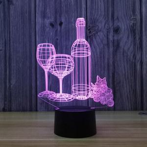 플러그인 3D Diy 저소음 대형 침실 벽시계 카미르 조명 장 스티커 모양 와인병 나무 터치