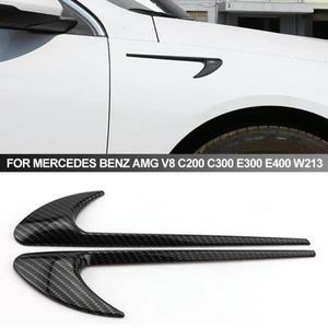 2Pcs 자동차 사이드 스티커 벤트 휀다 트림 엠블럼 블레이드 로고 메르세데스 벤츠 AMG V8 C200 W213 C 클
