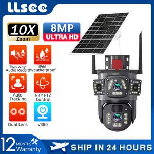태양광 CCTV LLSEE V380 무선 WIFI 폐쇄 회로 텔레비전 4G SIM 카메라 4K 듀얼 실외 보안 네트워크