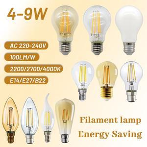 6PCS LED 필라멘트 에디슨 전구 E27 B22 E14 G45 A60 G80 G95 4W 6W 빈티지 램프 2700K 4000K 웜톤 화이트