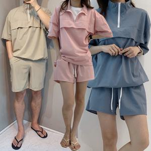 44-110 오버핏 남녀공용 아노락 집업 반팔 세트 여름 트레이닝복 빅사이즈 캐주얼 커플룩