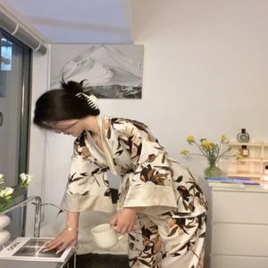 여성 일본풍 롱로브 기모노 슬리브 고급스러운 프린트 긴팔 잠옷 여 여름 인플루언