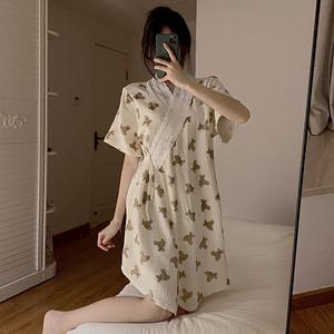 여성 일본풍 롱로브 기모노 슬리브 잠옷 스커트녀 여름 얇은 면 데일리 쁘띠 싱그