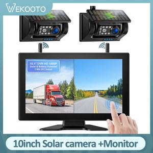 화물차 블랙 박스 VEKOOTO 자기 태양열 무선 백업 카메라 IR 나이트 비전 RV 트레일러 트럭용 DVR 모니터 10 인치 터치 스크린 1080P