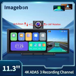 Imagebon  대시 캠 4K ADAS 무선 카플레이  안드로이드 오토  3 채널 녹화 시간 경과  24 후방카메라  블랙