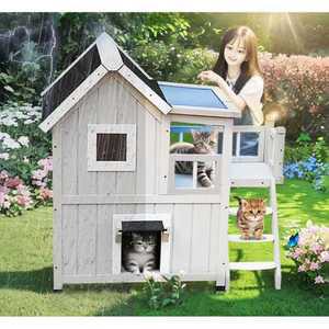 야외 숨숨집 2층 방수 고양이 원목 하우스 급식소