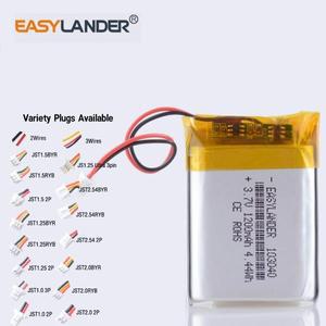 JST1.25 2P 103040 3.7V 1200mAh 충전식 리튬 이온 폴리머 배터리 JST2.0