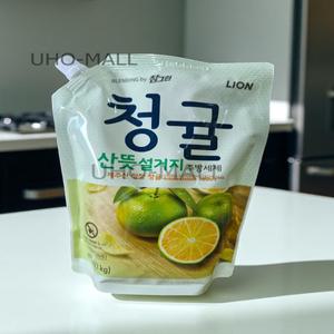 CJ라이온 참그린 주방세제 산뜻 제주청정 청귤향 1kg 리필형 1개입
