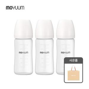 [선물하기]  실리콘 코팅 노꼭지 유리 젖병 240ml 트리플팩 (쇼핑백포함)