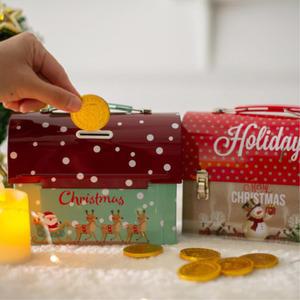 X-mas 양철 가방 동전 저금통 핸들 틴케이스 철상자