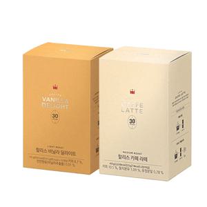 할리스커피 바닐라딜라이트 30T + 카페라떼 30T 분말스틱 홈카페 사무실커피추천 맛있는커