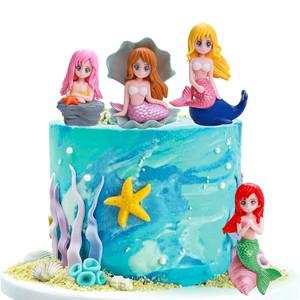4pcs 인어 케이크 토퍼 바다 테마 생일 파티 아래 공주에 대 한 작은 귀여운 인형 장식